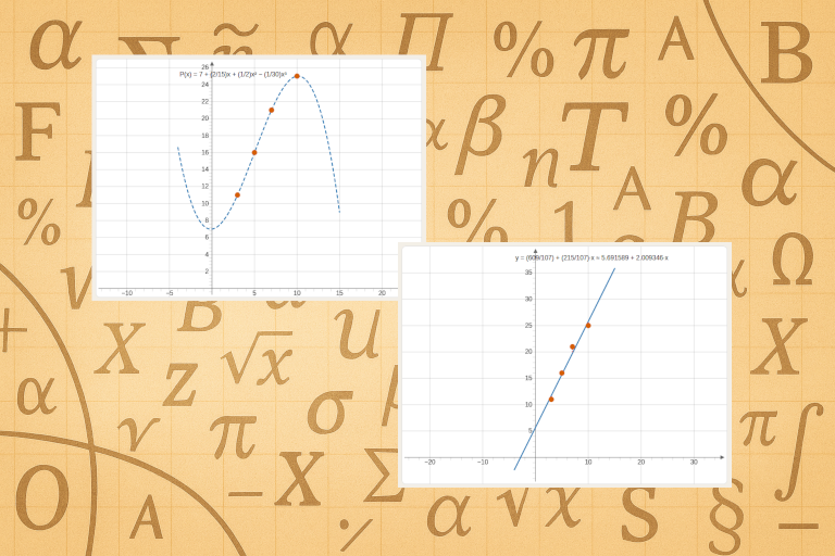 Interpolacja wielomianowa oraz aproksymacja liniowa. Ilustracja