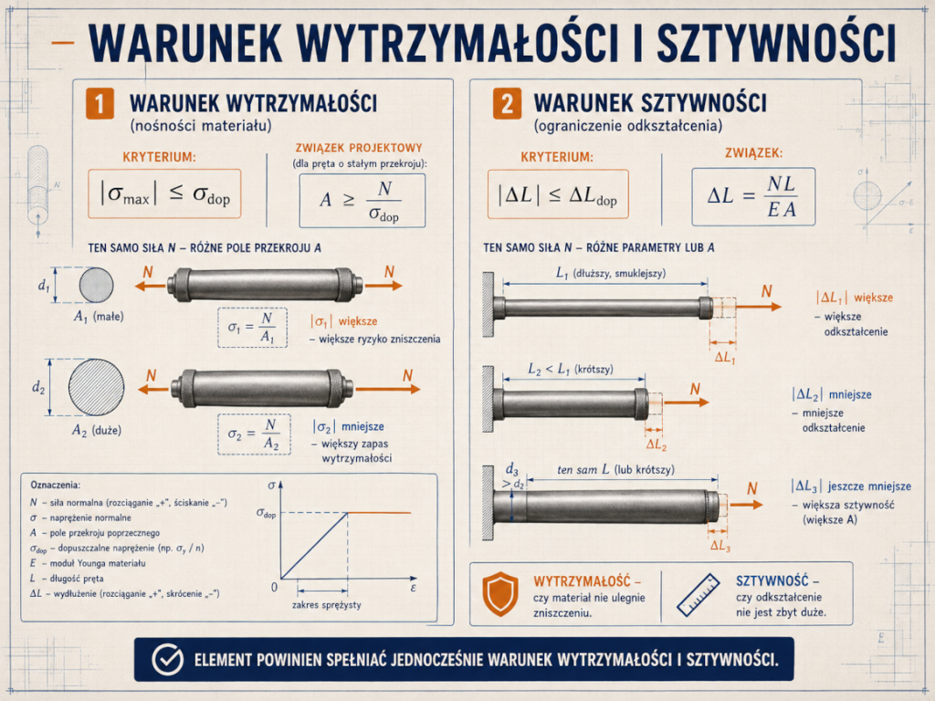 Porównanie warunku wytrzymałości i warunku sztywności dla pręta rozciąganego lub ściskanego